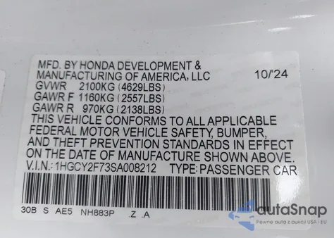 2025 Honda Accord Hybrid Sport-L z USA, uszkodzony, nr VIN 1HGCY2F73SA008212